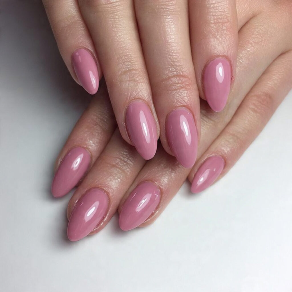 dusty pink almond valentine nails create a