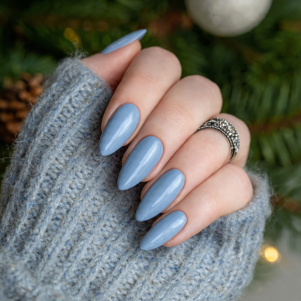 dusty soft blue january nails for muted