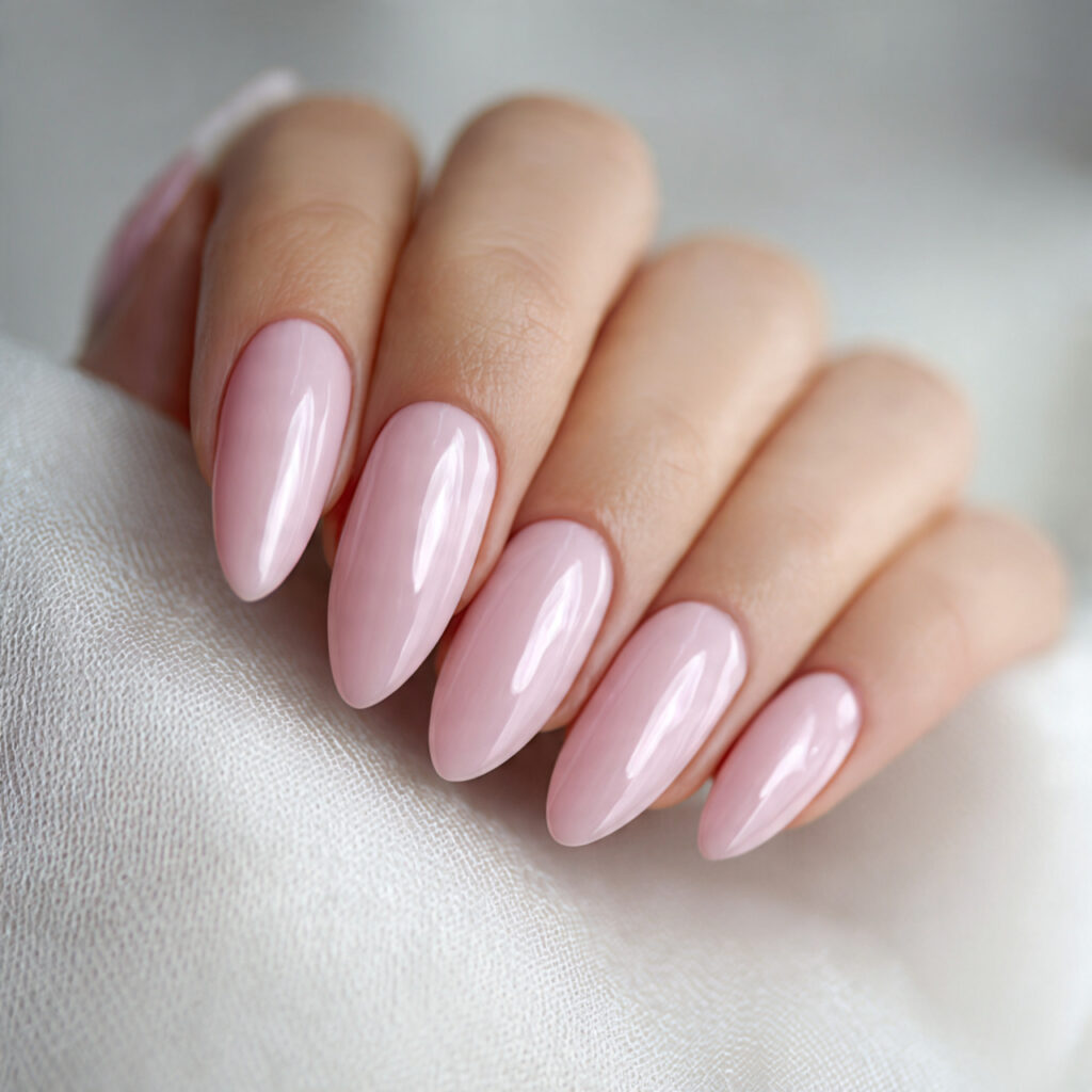 elegant almond shape nails with a glossy