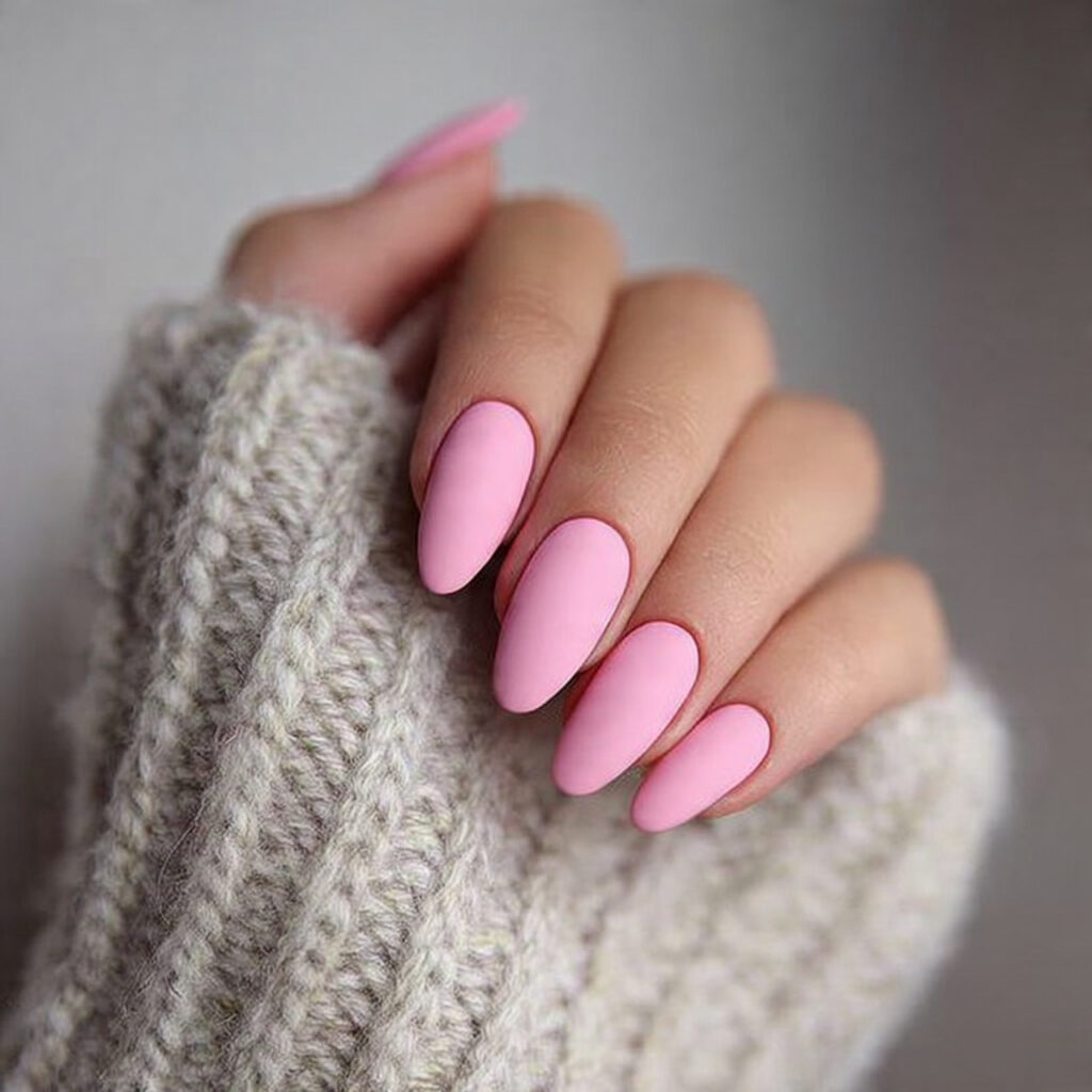 elegant matte pink nails offer a soft