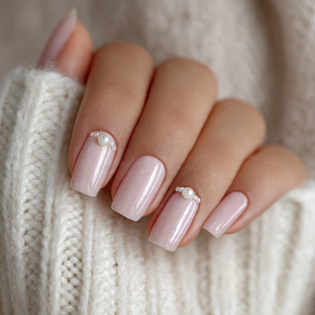 elegant nails with a pearl detail feel