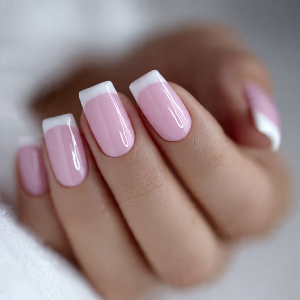 elegant pink and white combination nails