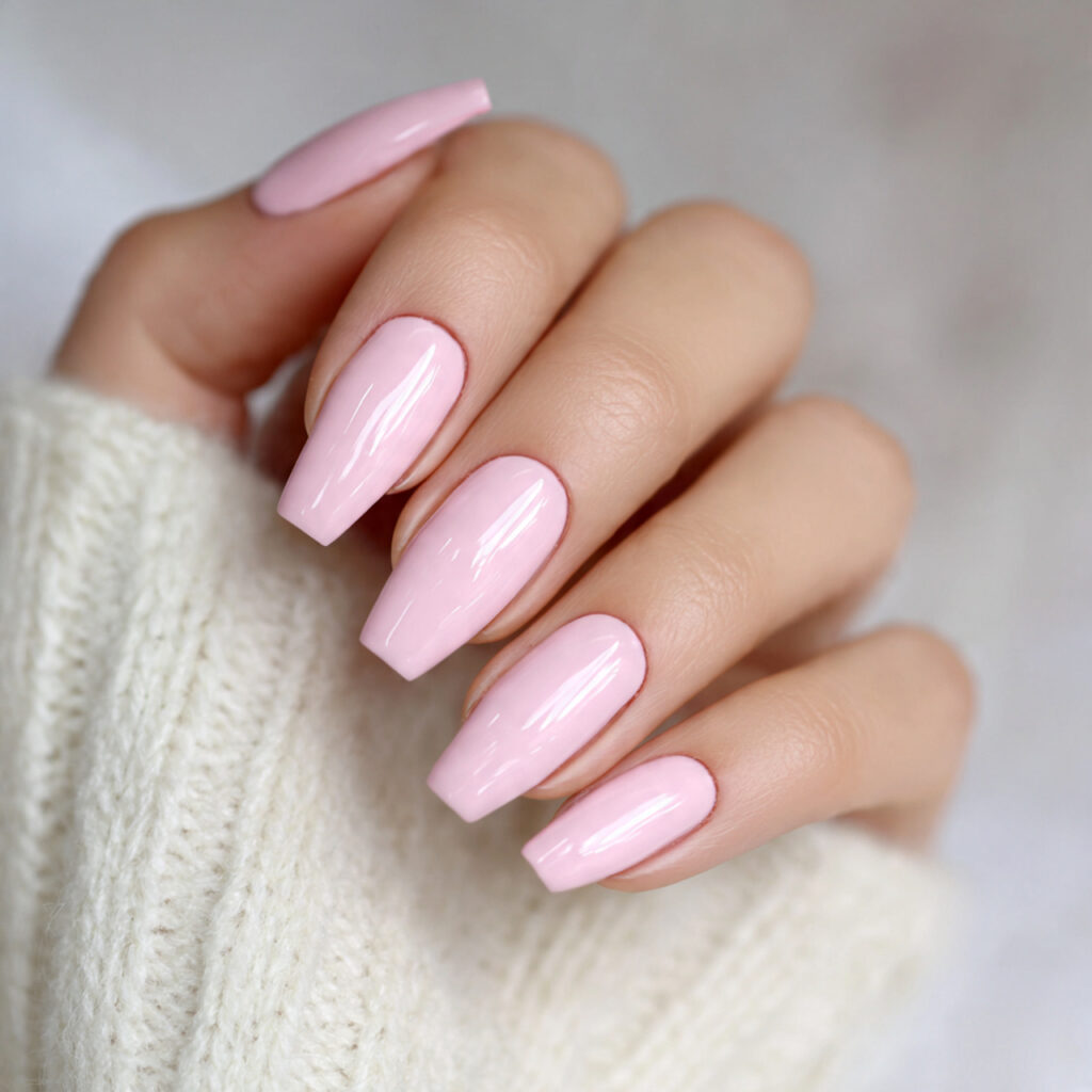 elegant soft pink coffin nails balance structure
