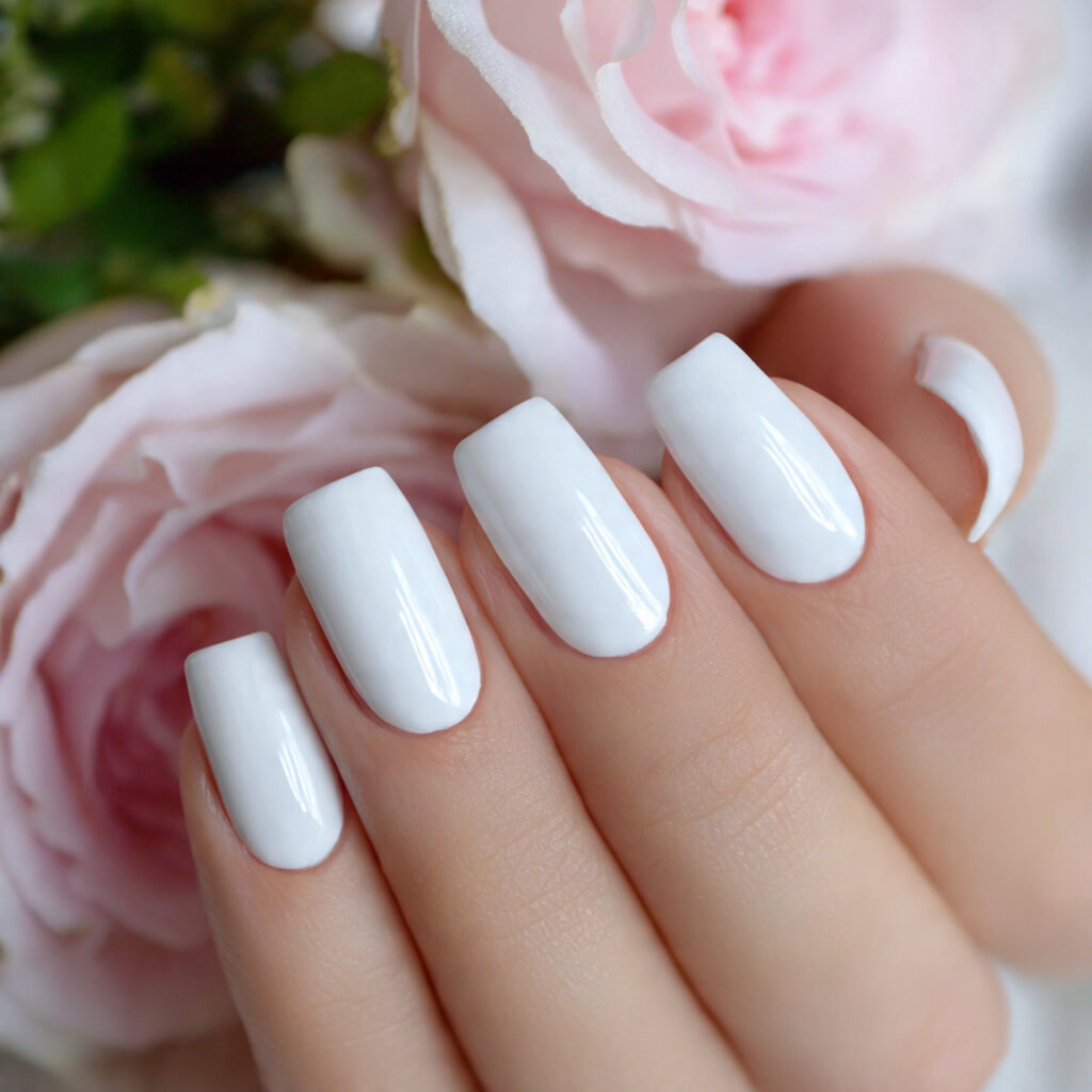 elegant white gloss nails create a clean