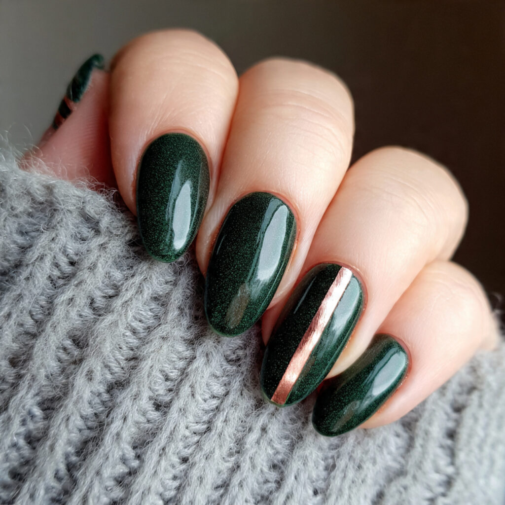 emerald green cat eye nails with a