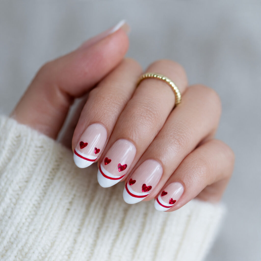 french tips with red hearts transform classic