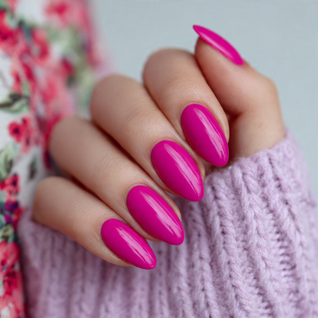 fuchsia pink almond nails pair intense magenta