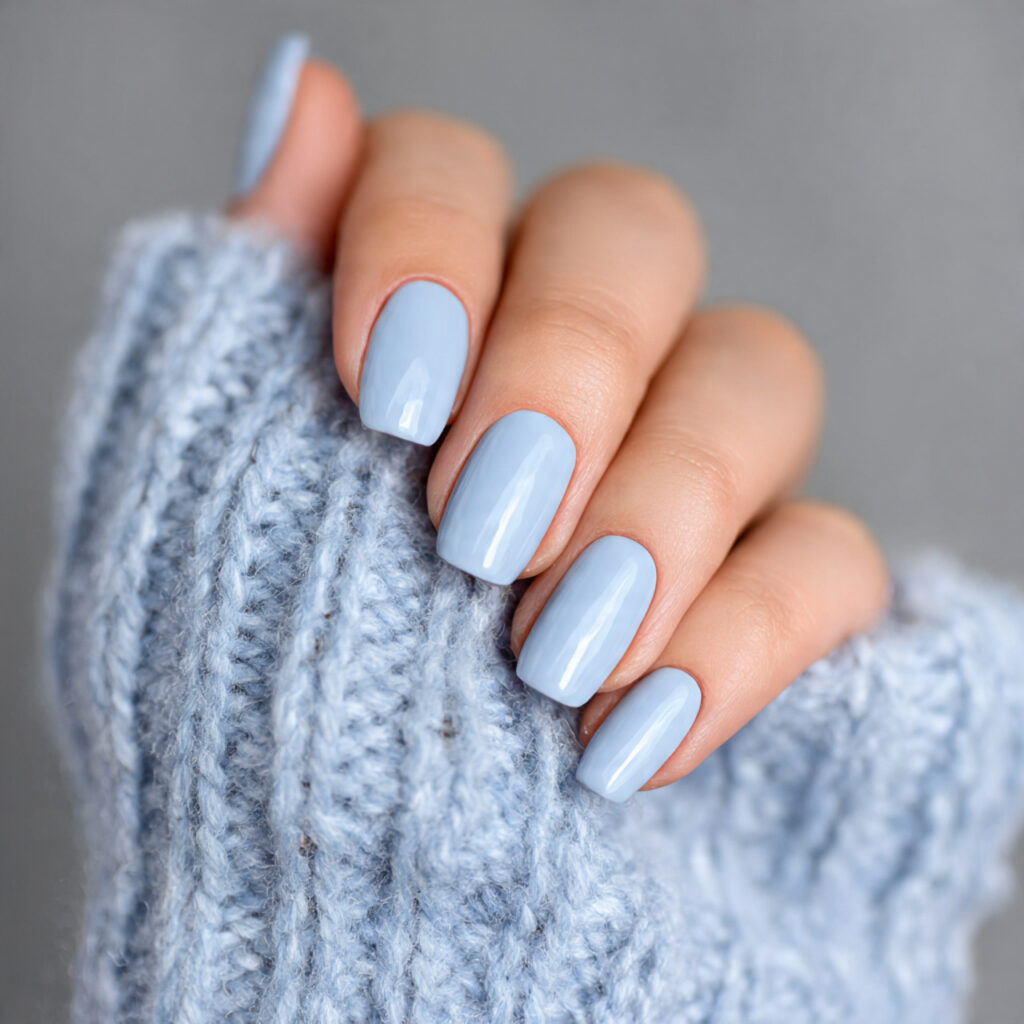 fun winter nails in soft blue shades