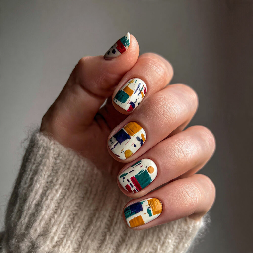 fun winter nails with abstract art feel