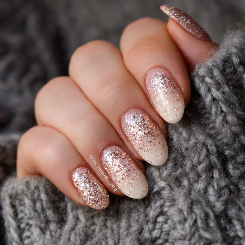 fun winter nails with glitter accents add
