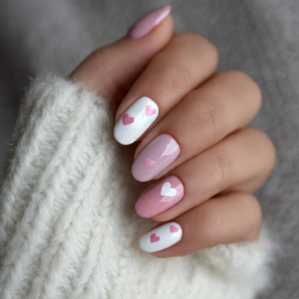 fun winter nails with heart details soft