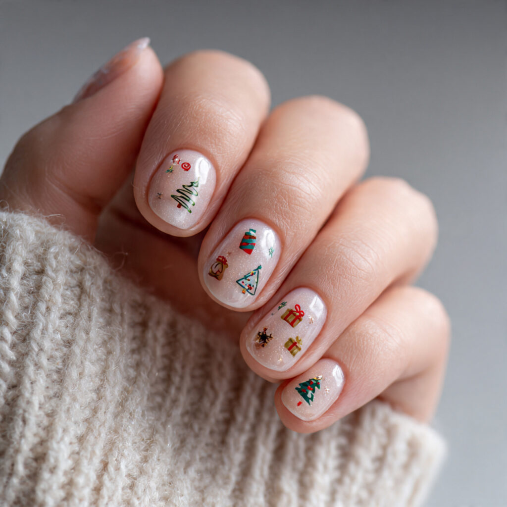 fun winter nails with holiday icons feel