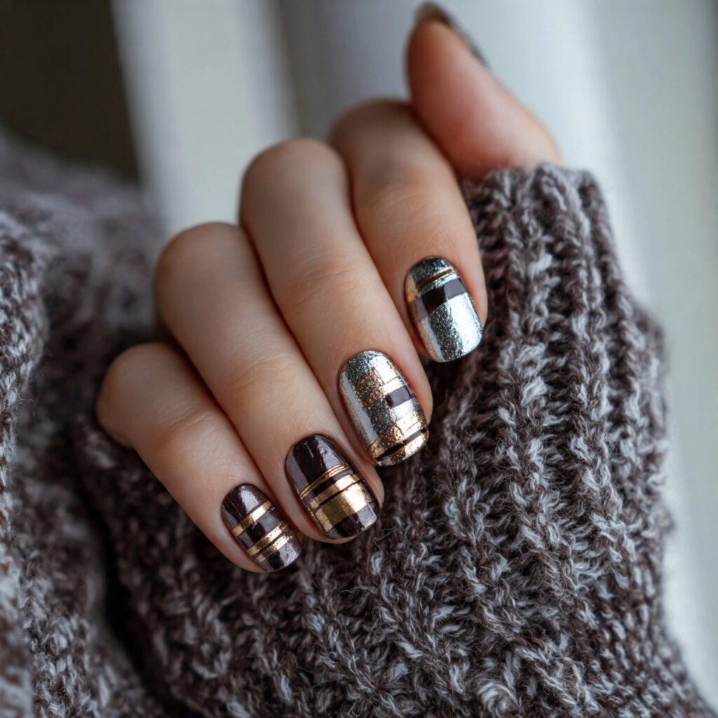 fun winter nails with metallic touches feel