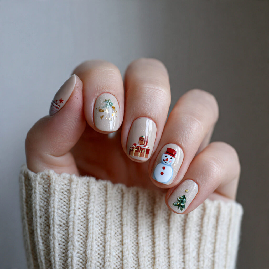 fun winter nails with minimal cute art