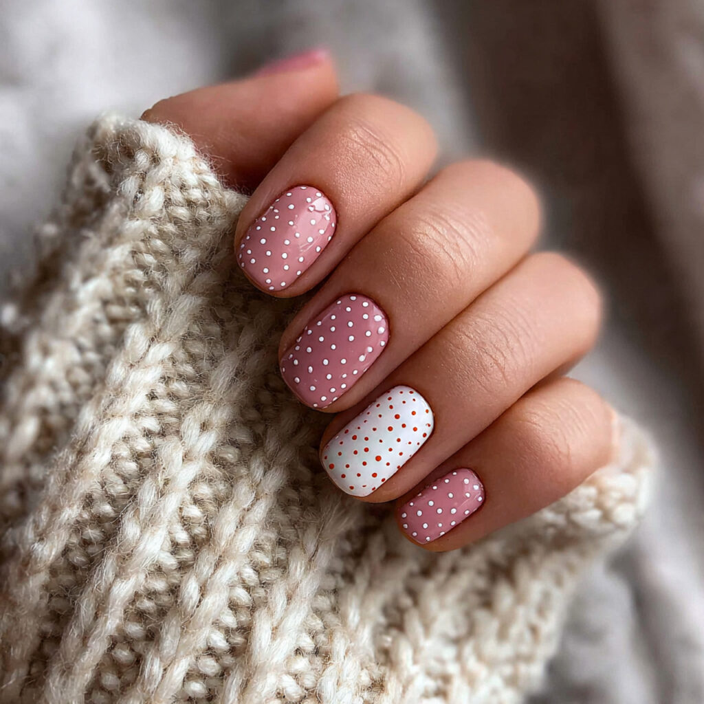 fun winter nails with polka dots feel