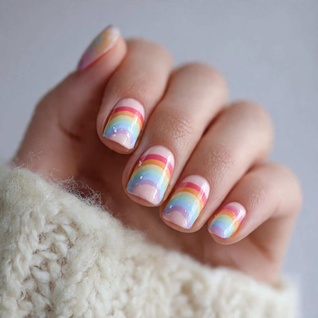 fun winter nails with rainbow touches feel
