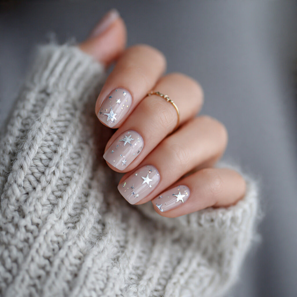 fun winter nails with star accents feel