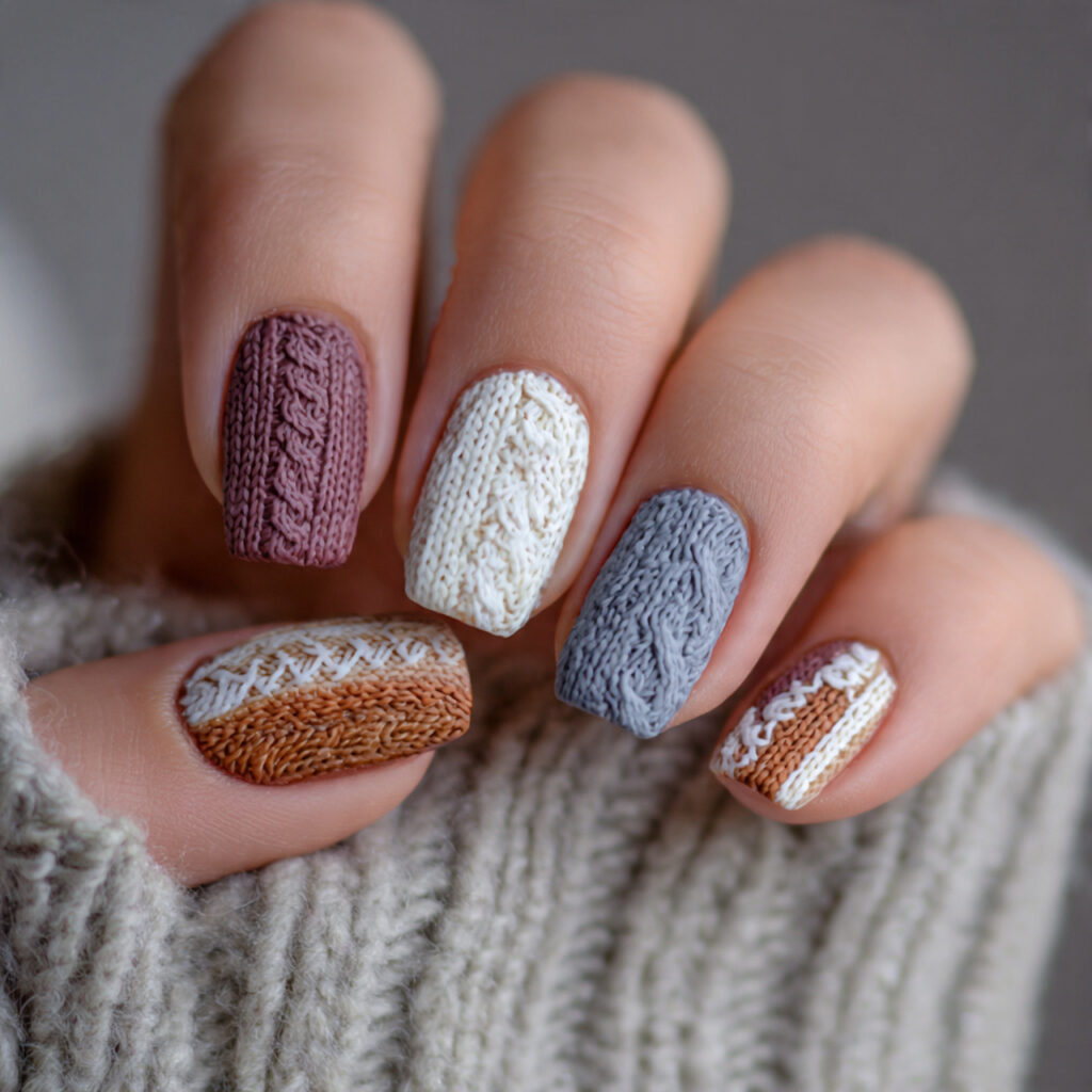 fun winter nails with sweater textures feel