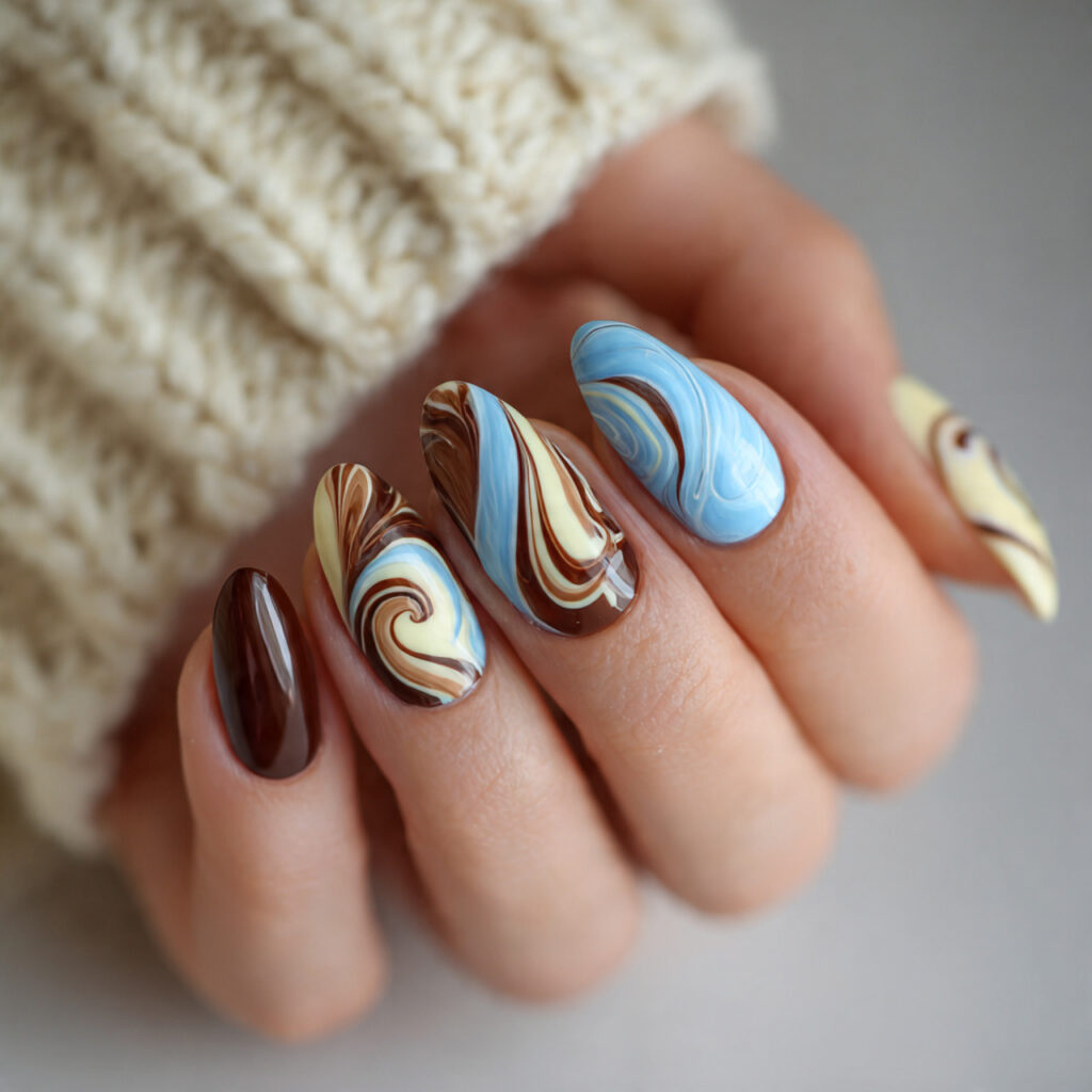 fun winter nails with swirl designs feel
