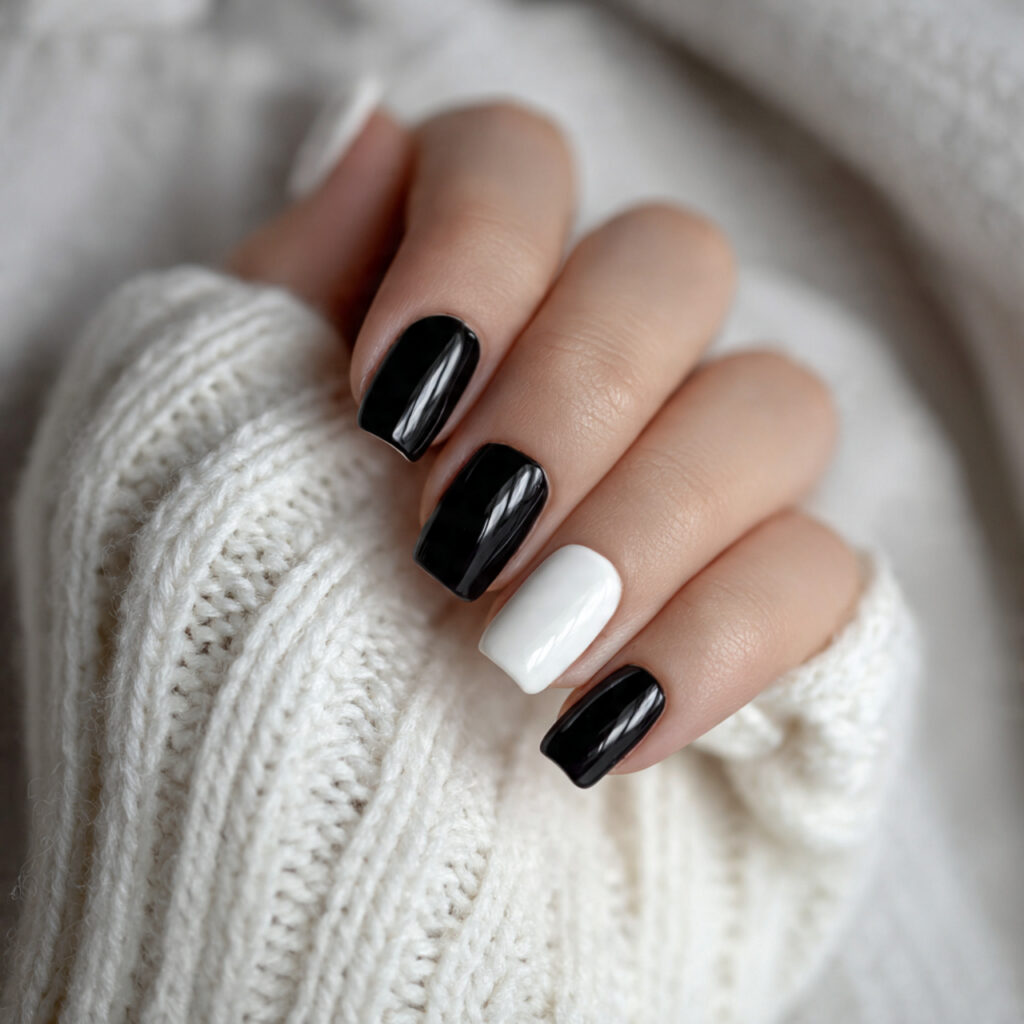 glossy monochrome minimal nails