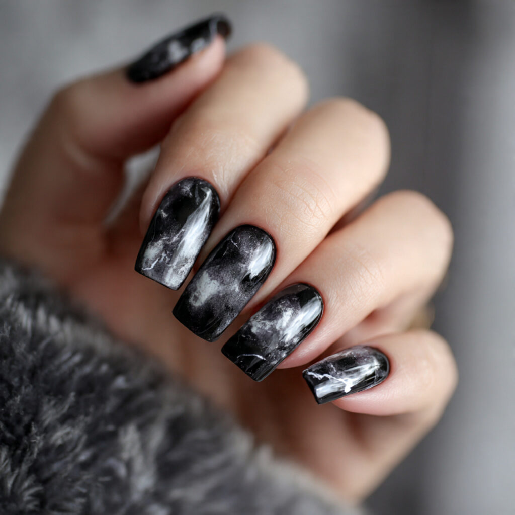 glossy monochrome nails