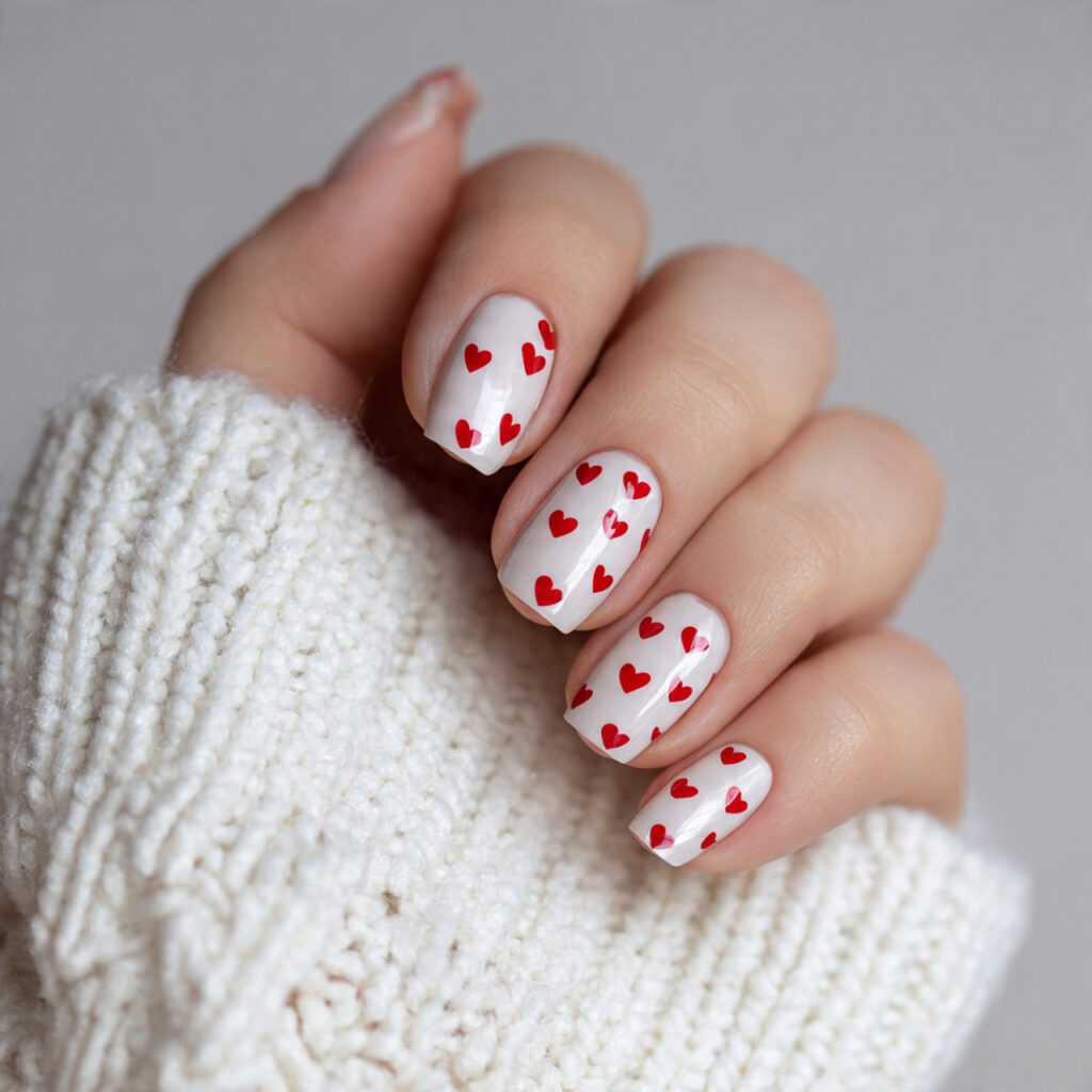 27 Heart Nail Designs for Romantic & Classy Nails 25 glossy nails with red micro hearts