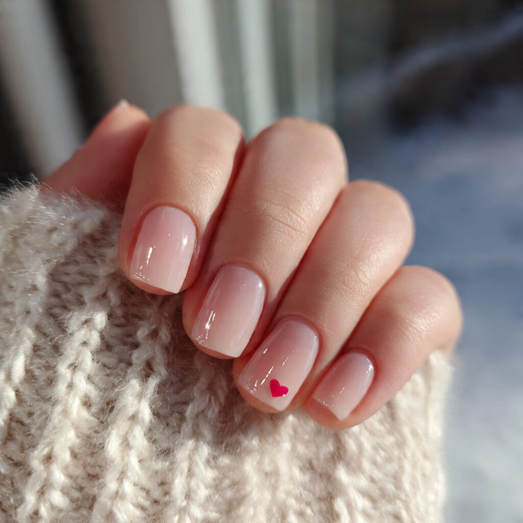 glossy natural short square valentine nails celebrate