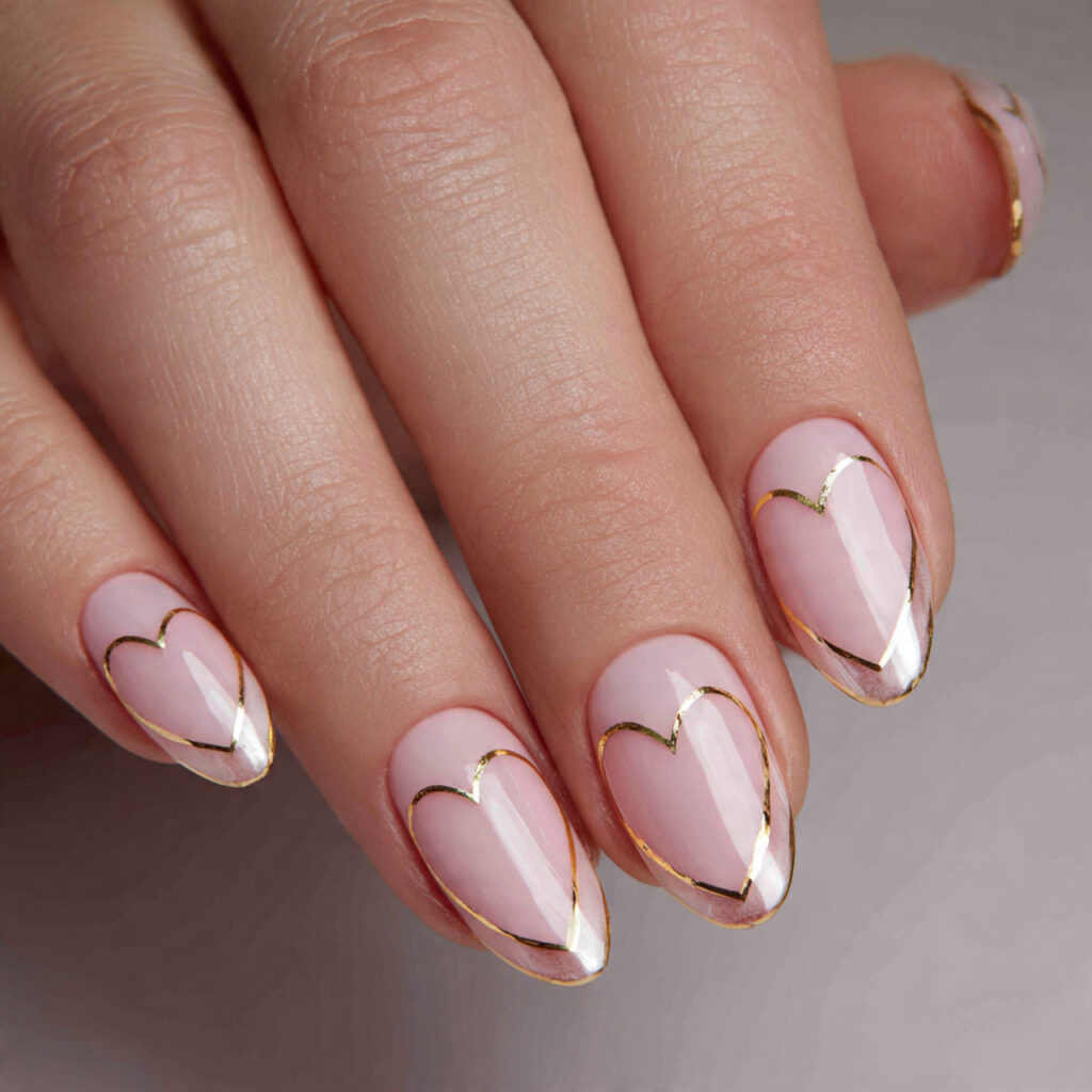 27 Heart Nail Designs for Romantic & Classy Nails 12 gold outlines add a touch of luxury