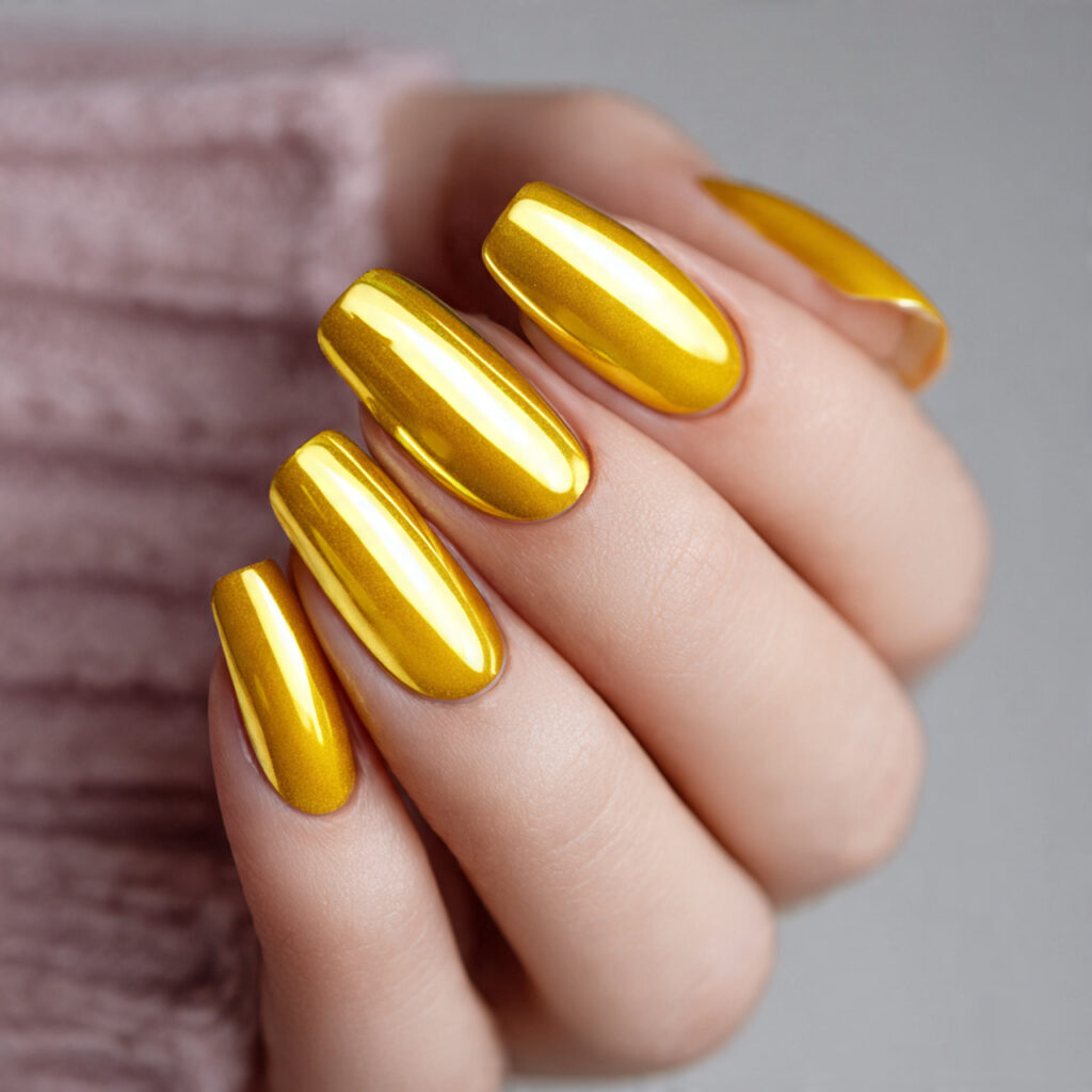 golden yellow chrome nails blend warm yellow