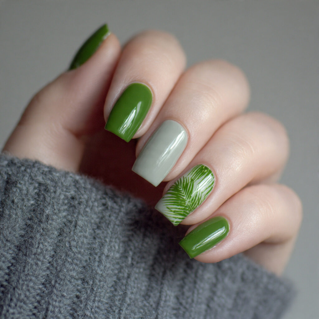green accent nail designs focus on one