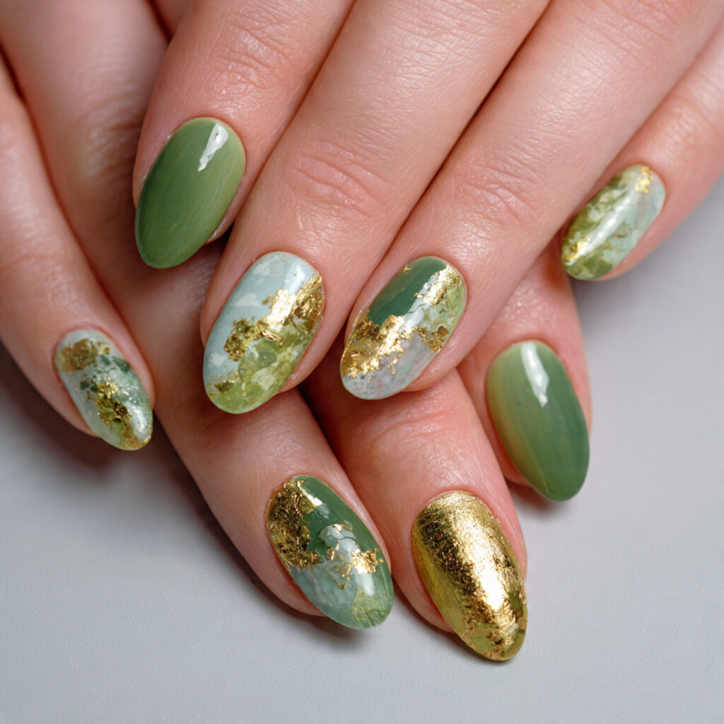 green and gold foil nails combine various