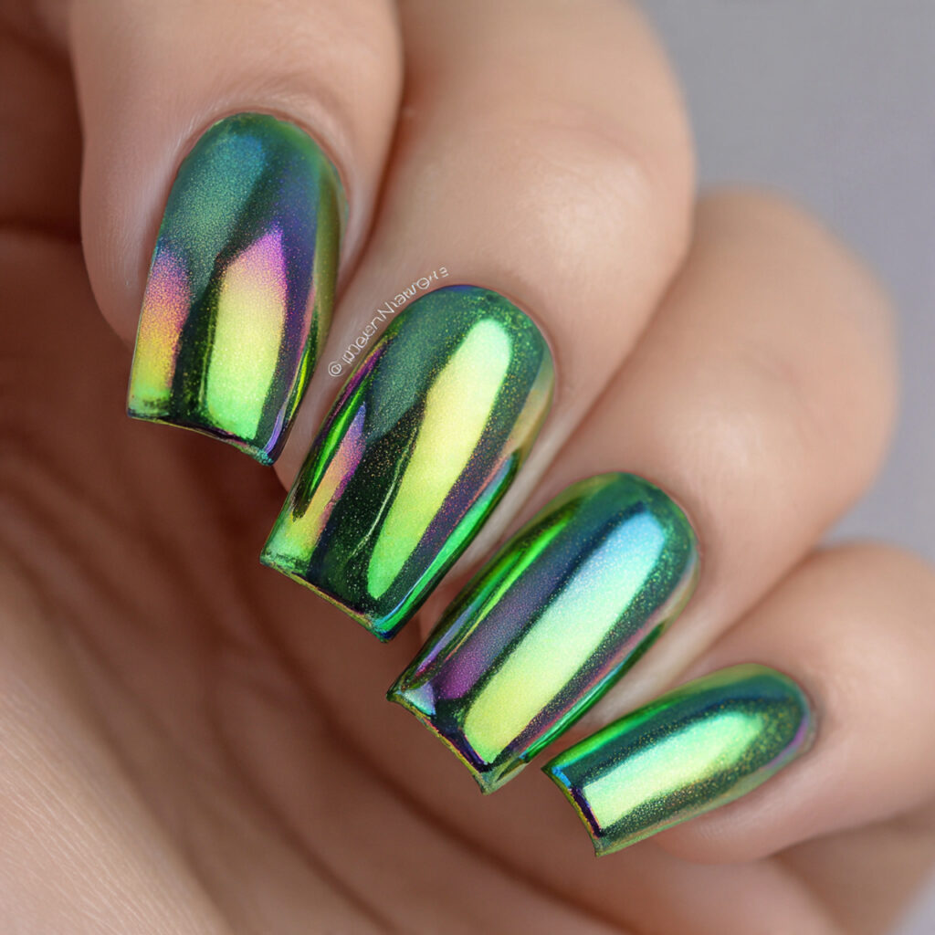 green aurora nails capture ethereal northern lights