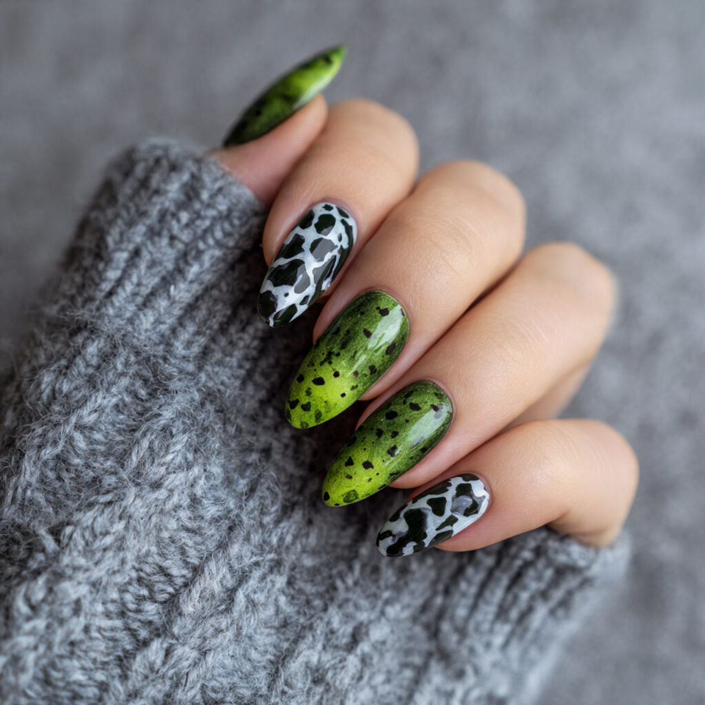 green cow print nails