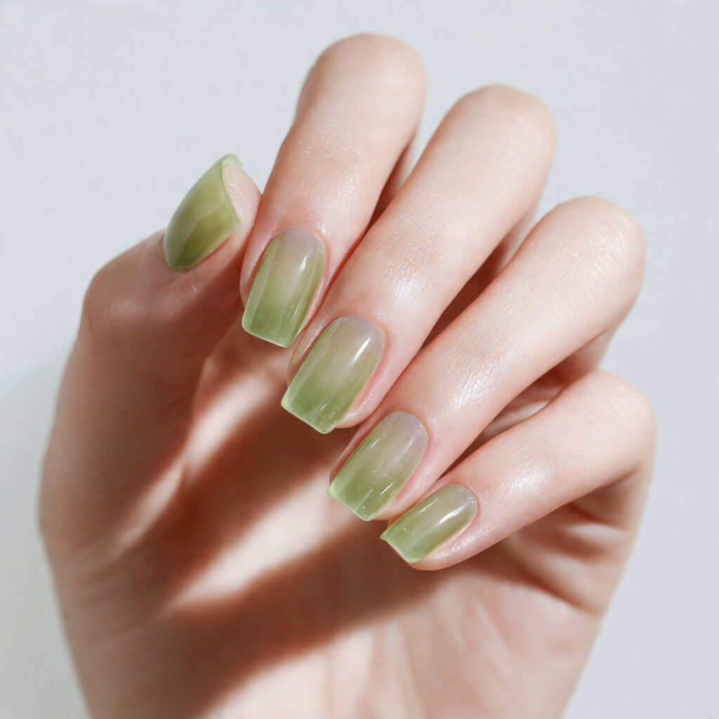 green jelly nails offer a translucent glass like