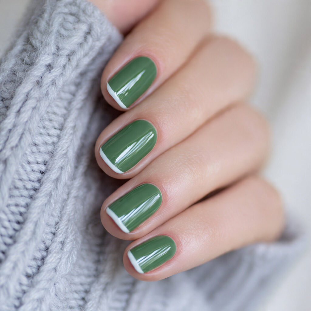 green nails with a minimal french line