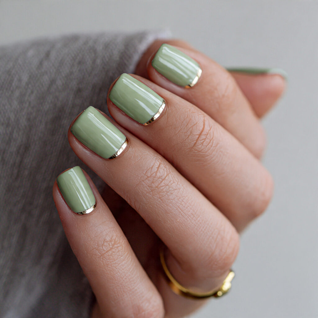 green nails with soft metallic accents add