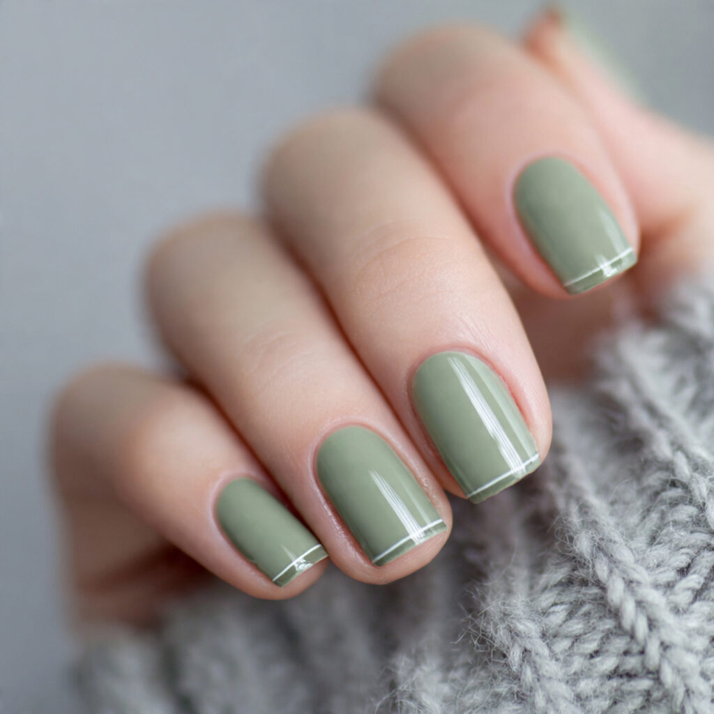 green nails with thin tip details add