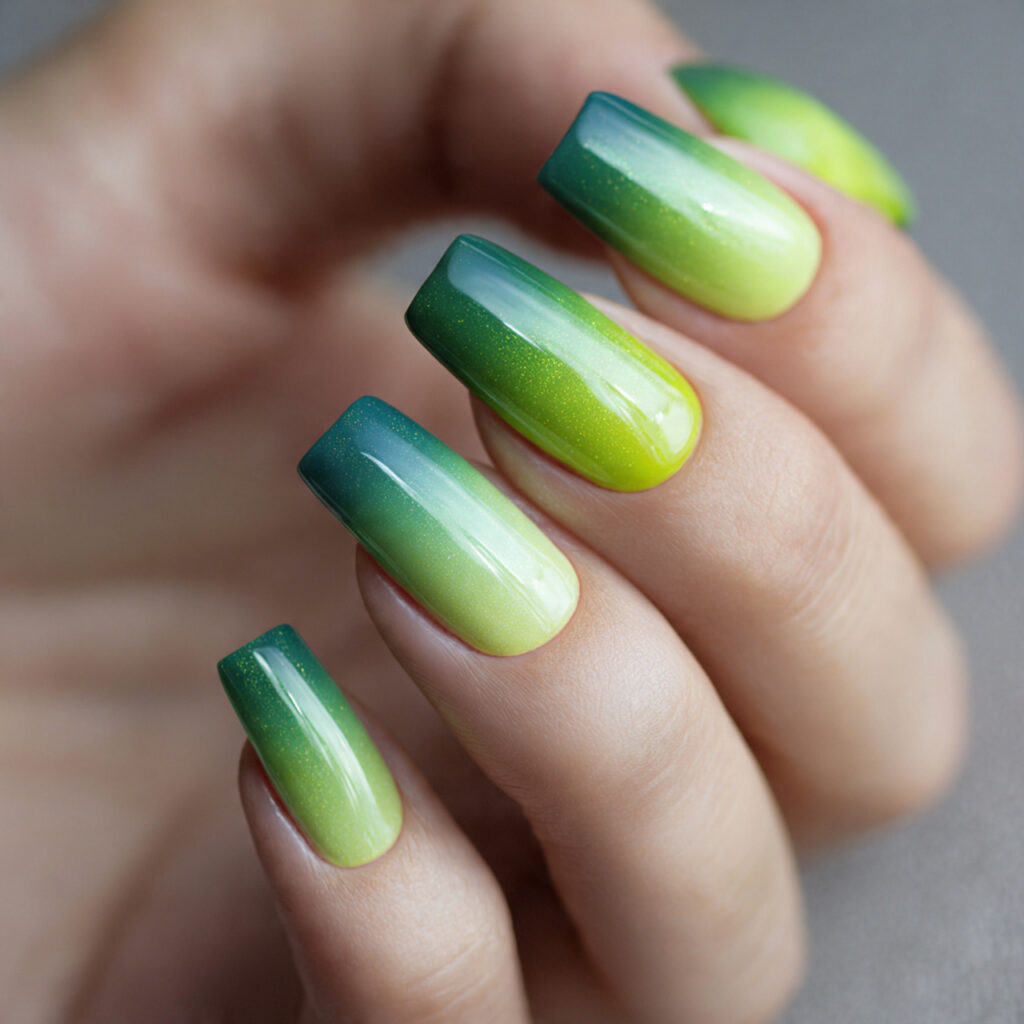 green ombr nails feature gradual color transitions