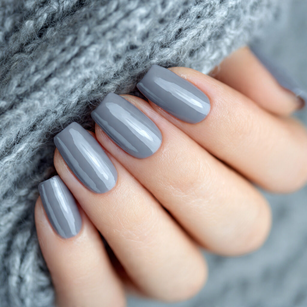 grey january nails with a glossy finish 1