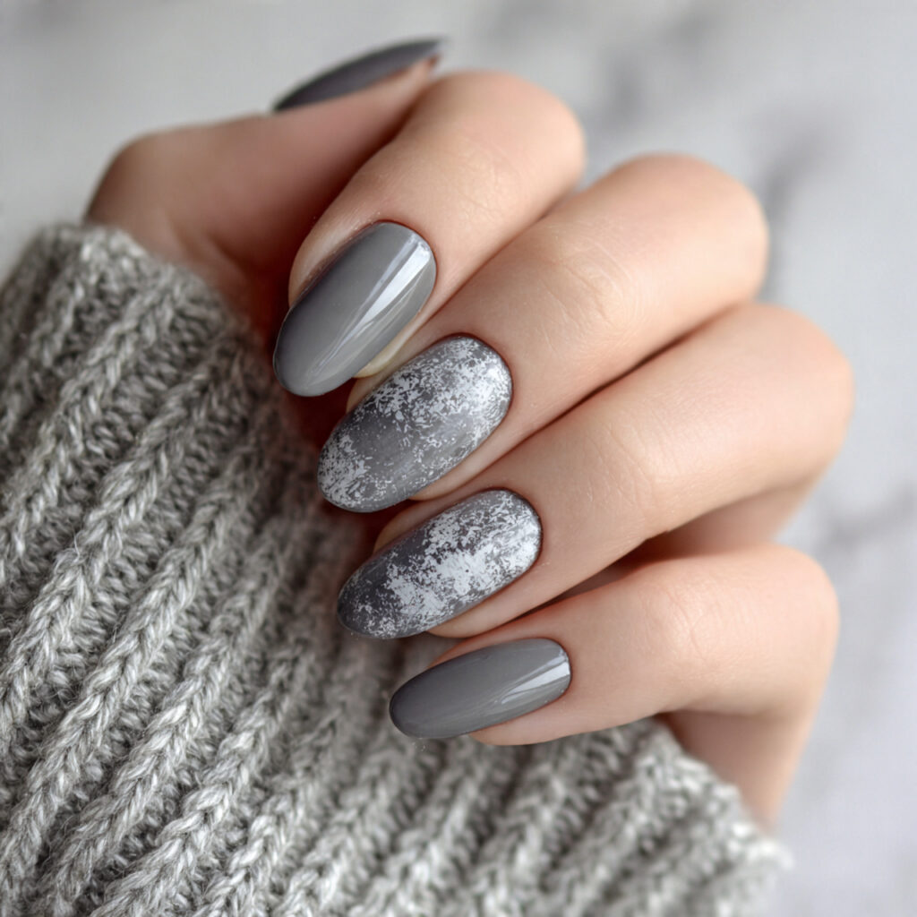grey january nails with soft texture effects