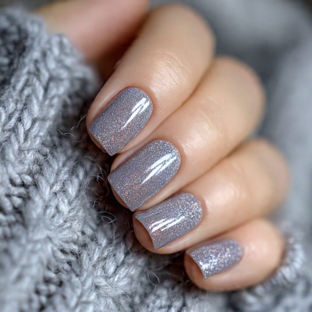 grey january nails with subtle shimmer add