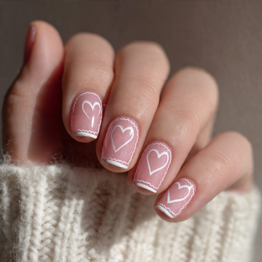 heart frame valentine nails feature delicate heart