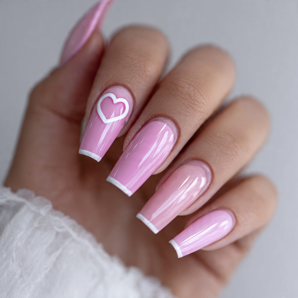 heart outline coffin valentine nails focus on