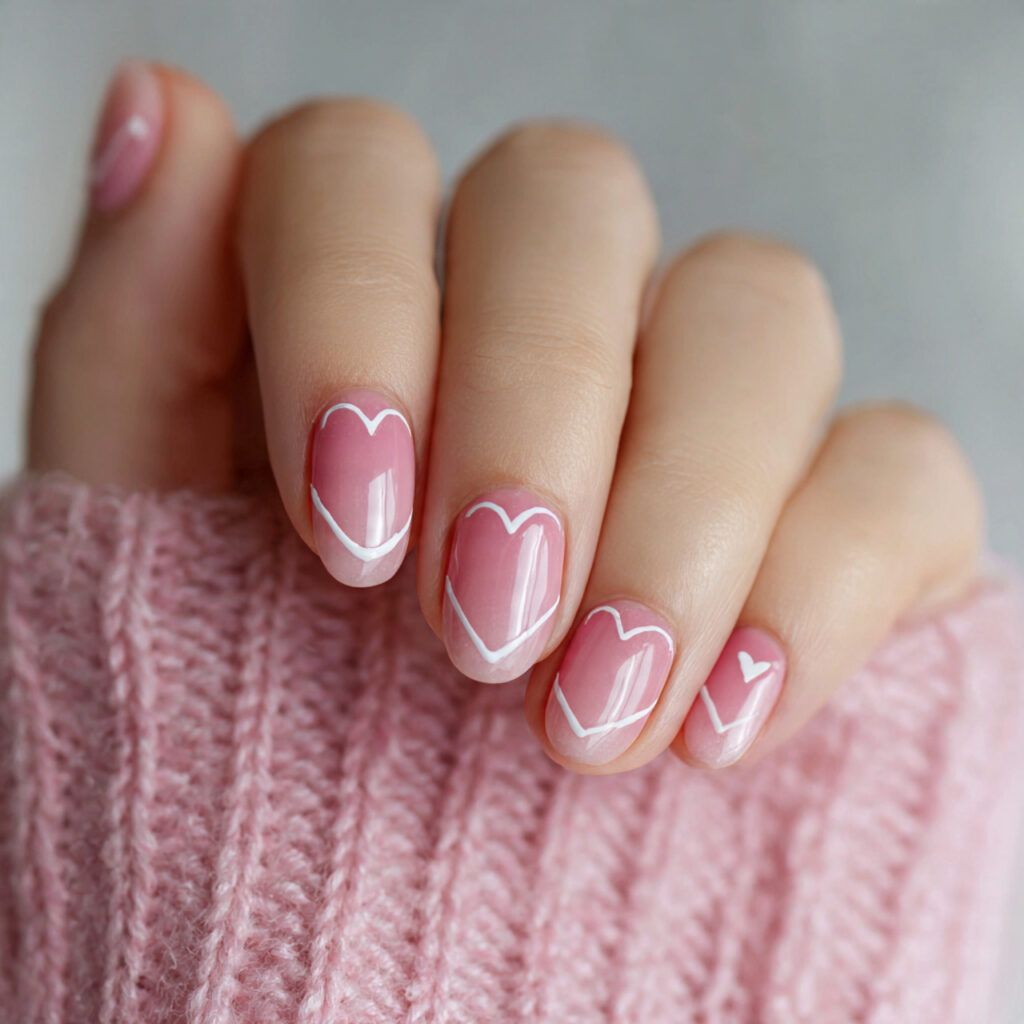 29 Dainty Valentine Nail Designs for a Soft Romantic Look 14 heart outline valentine nails focus on fine