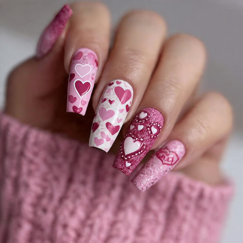 heart pattern coffin valentine nails focus on