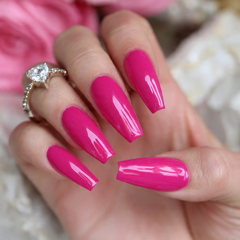 hot pink coffin valentine nails