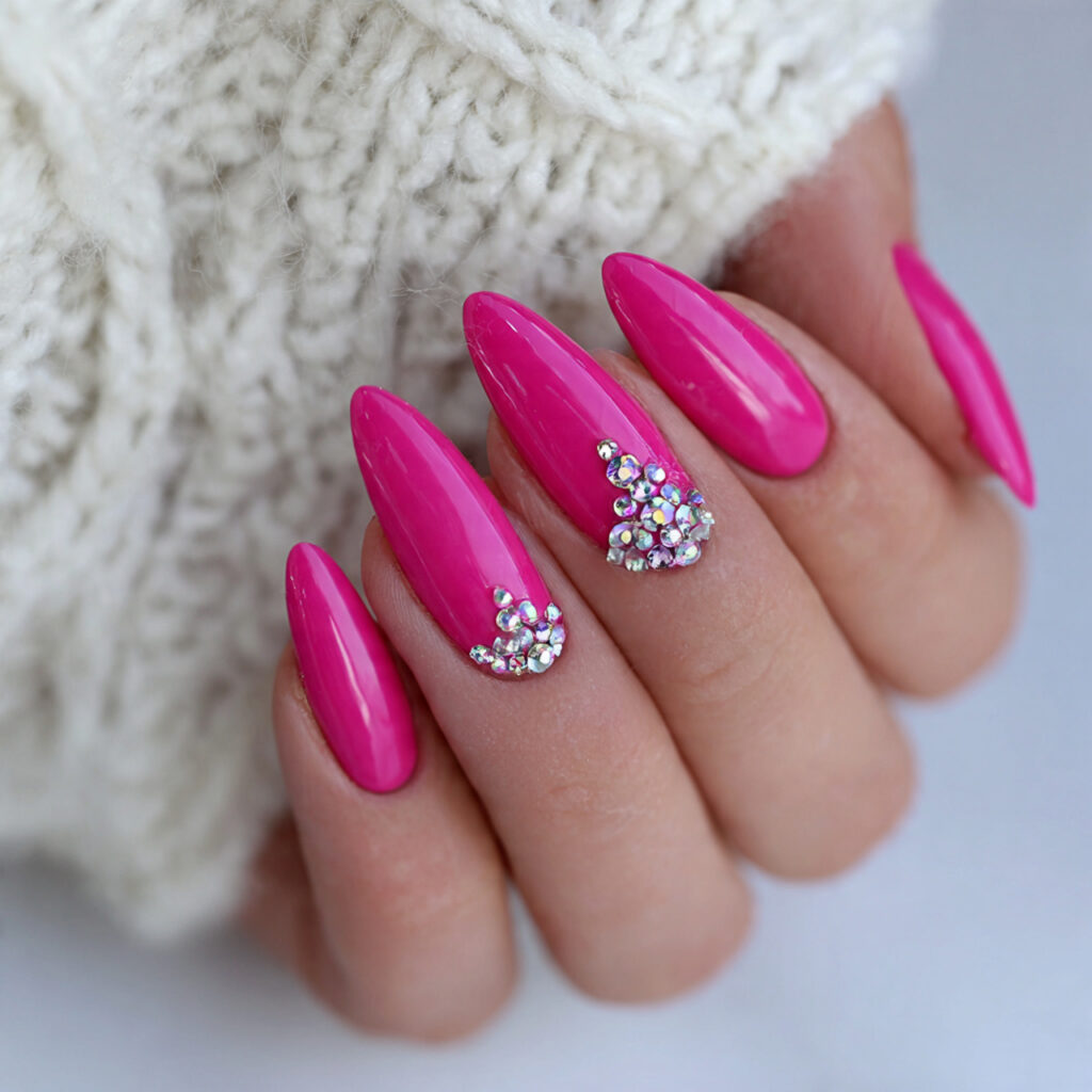 hot pink valentine nails almond long with 1