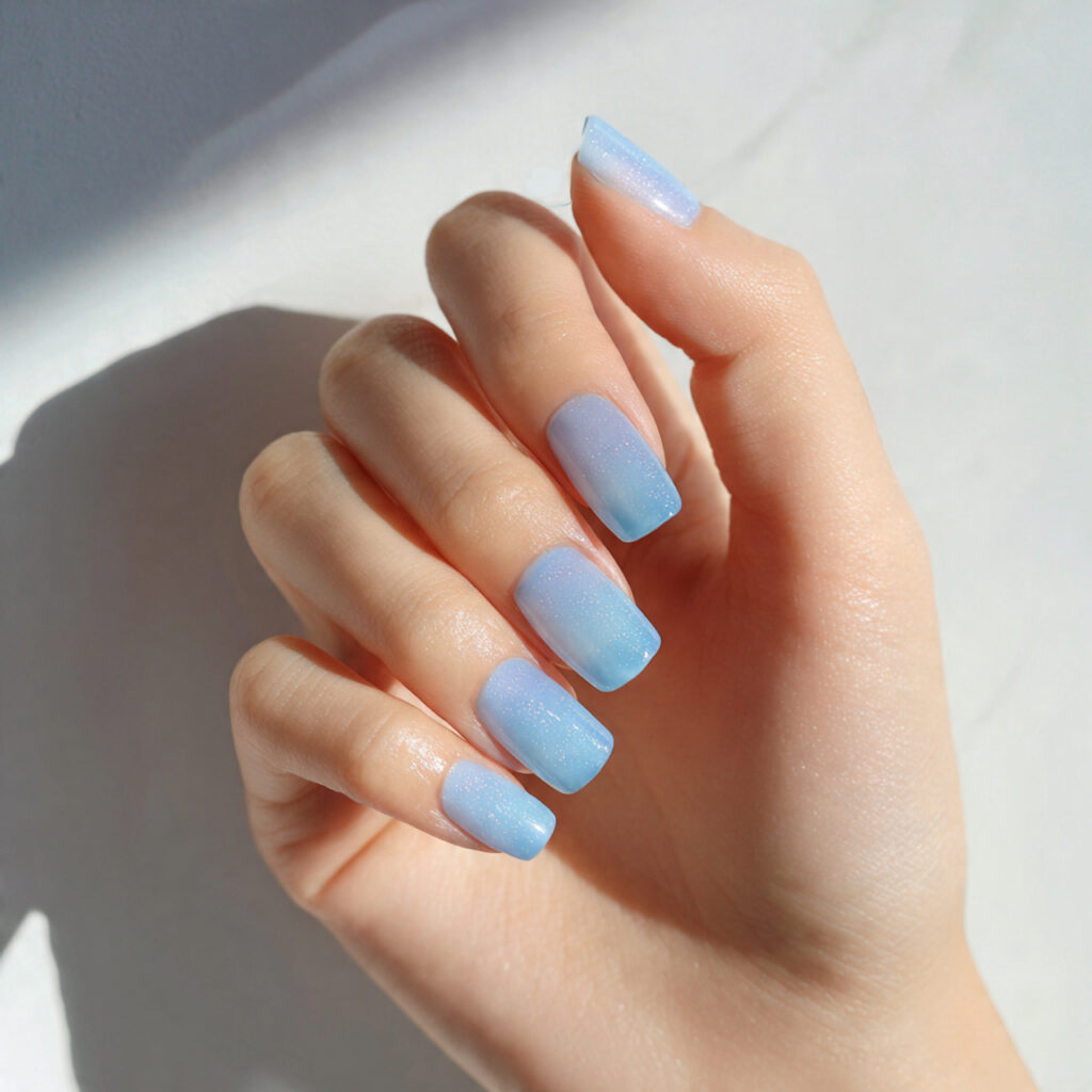 ice blue jelly nails offer a translucent