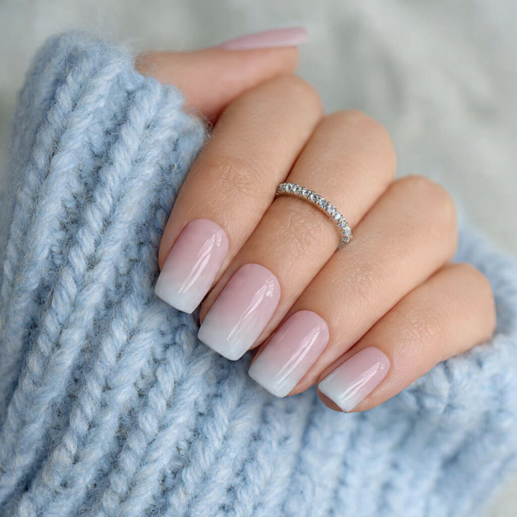 icy blue aesthetic nails with a negative