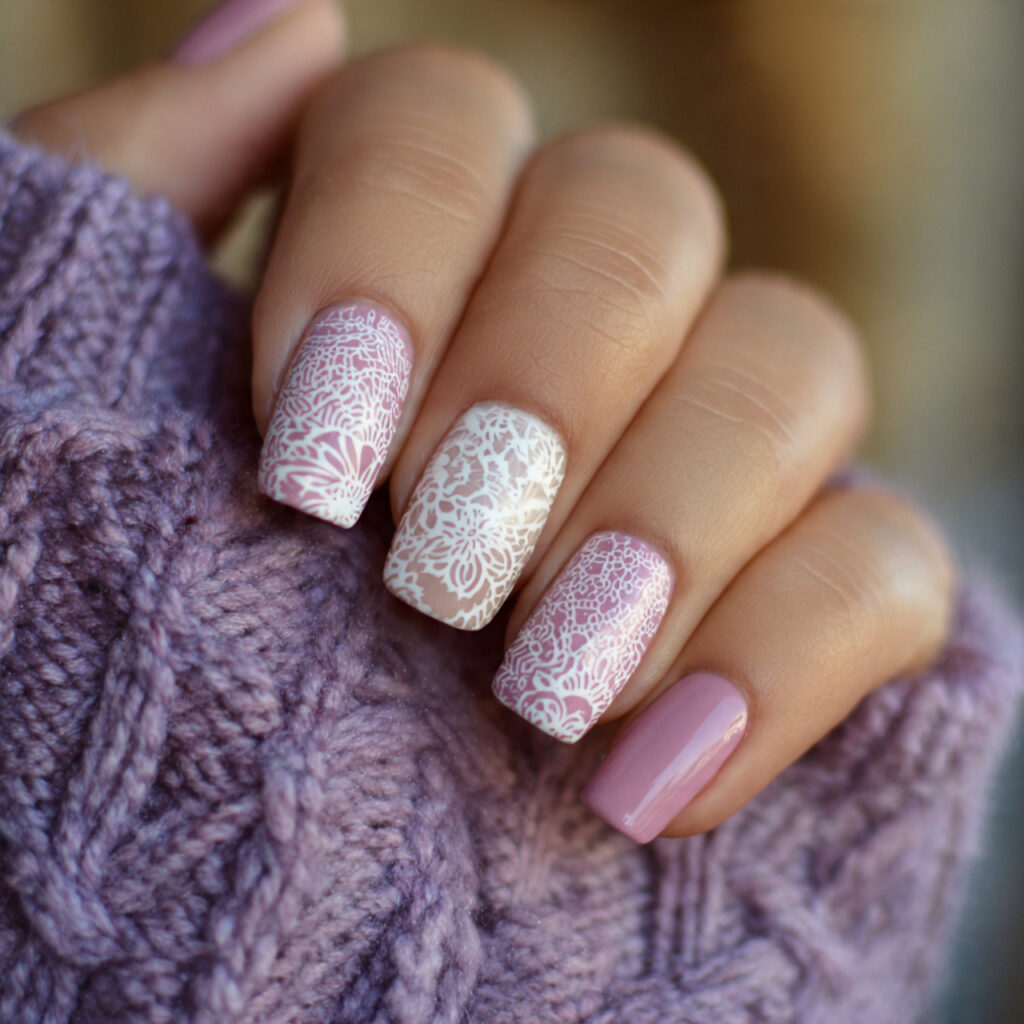 25 February Nails Feminine Ideas That Look Soft and Stylish 5 lace pattern nails recreate delicate textile designs